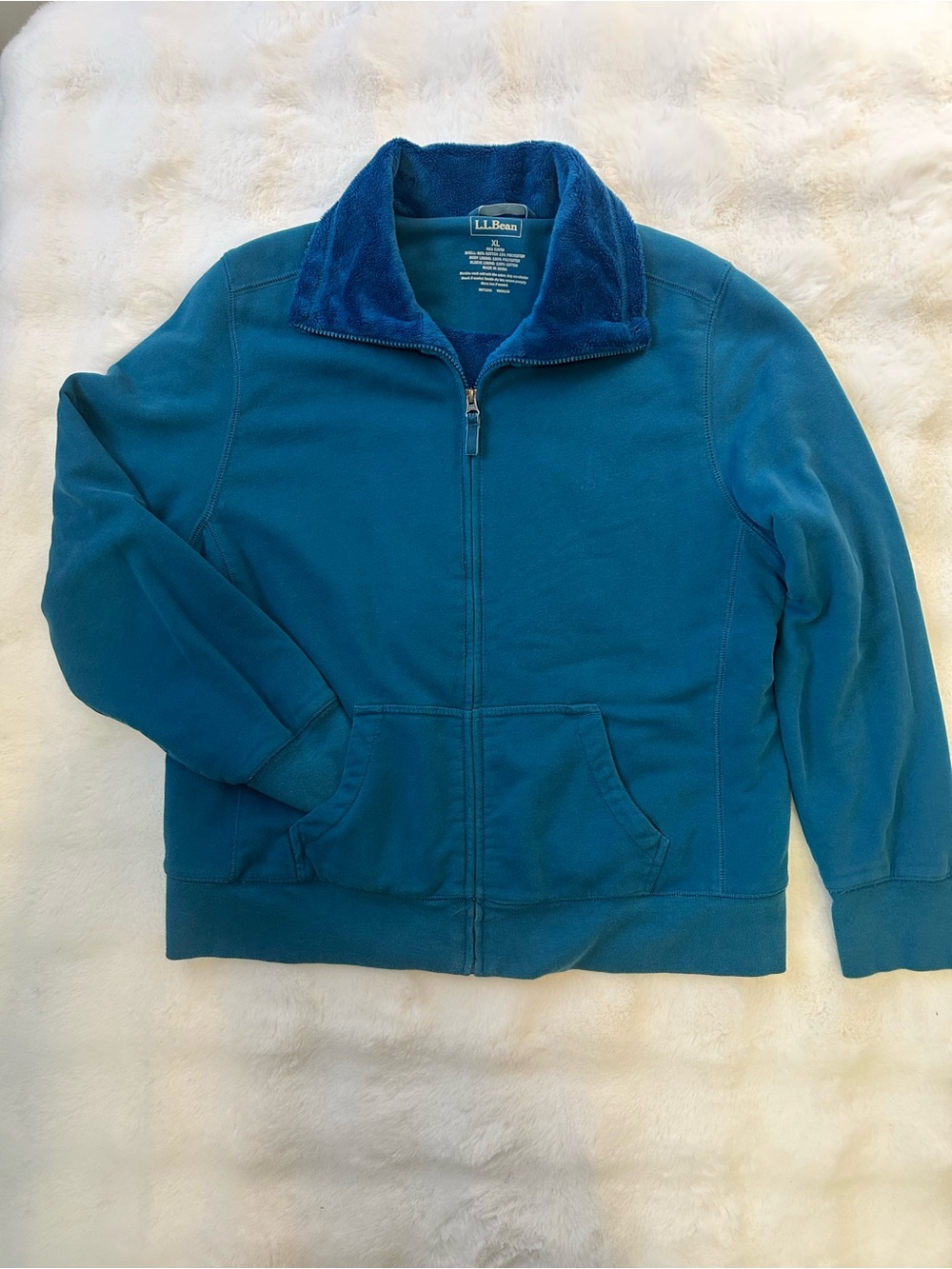 L.L. Bean Teal Deep Pile Fleece Lined Zippered Sweatshirt/ Jacket